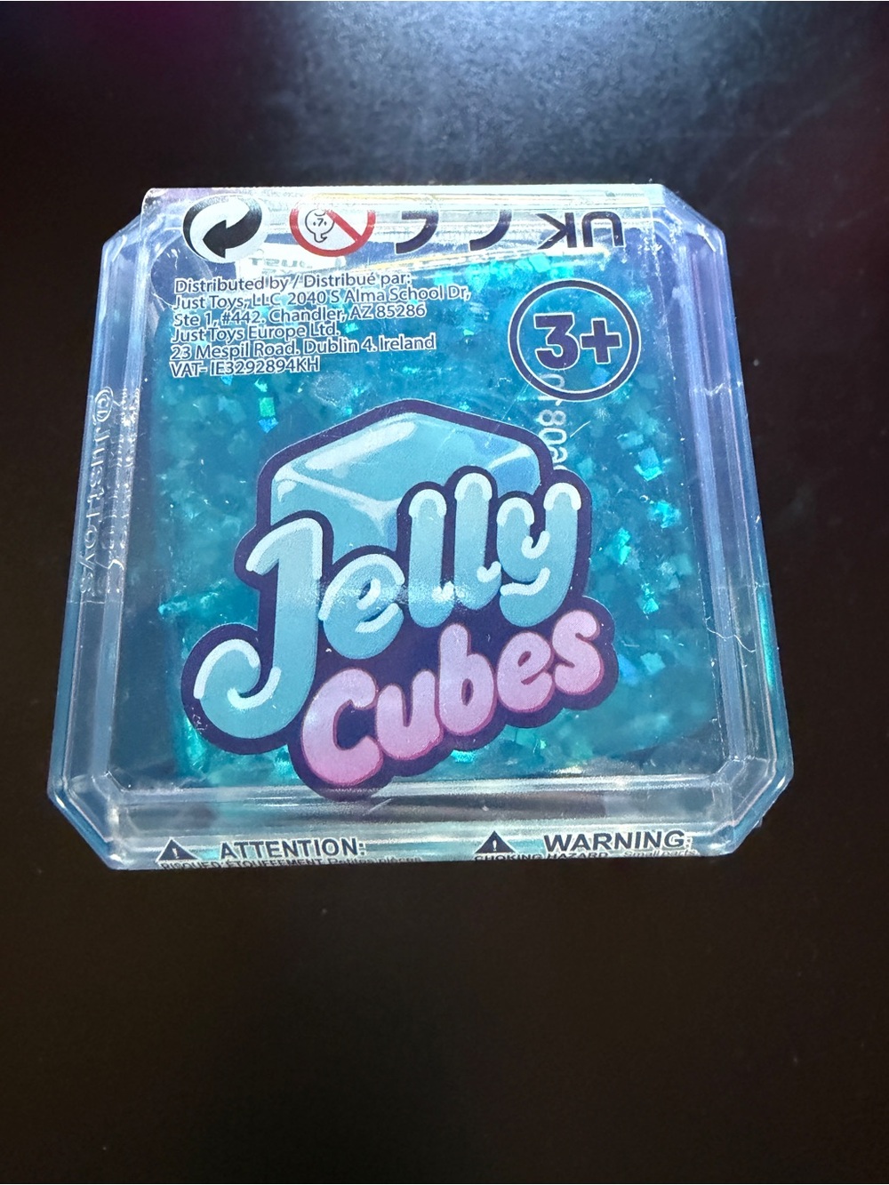 New Just Toys Jelly Cubes 2.5" Squishy Squeeze Glitter Teal Blue Fidget Tactile